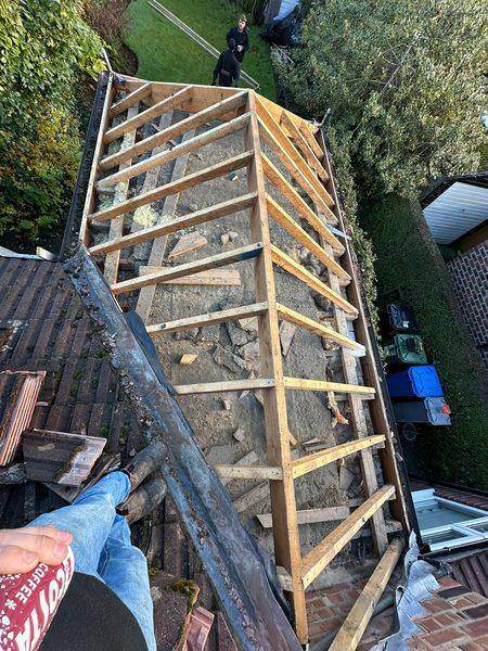 The stripped hip structure from above, everything cleared ready for underlay