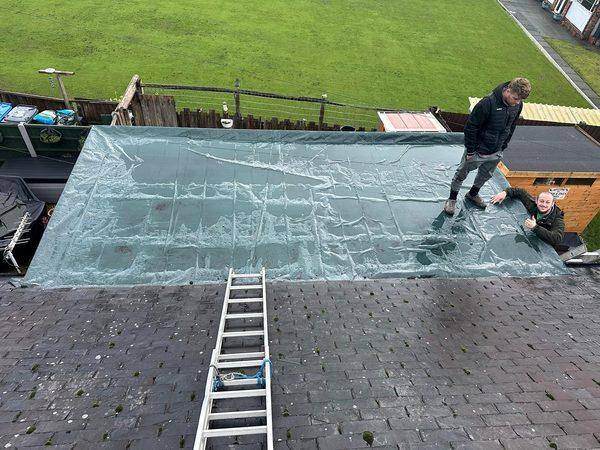 The open section sheeted over with a tarpaulin between working days