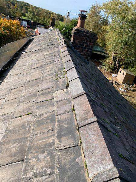 The ridge line running away across the thick grey slates